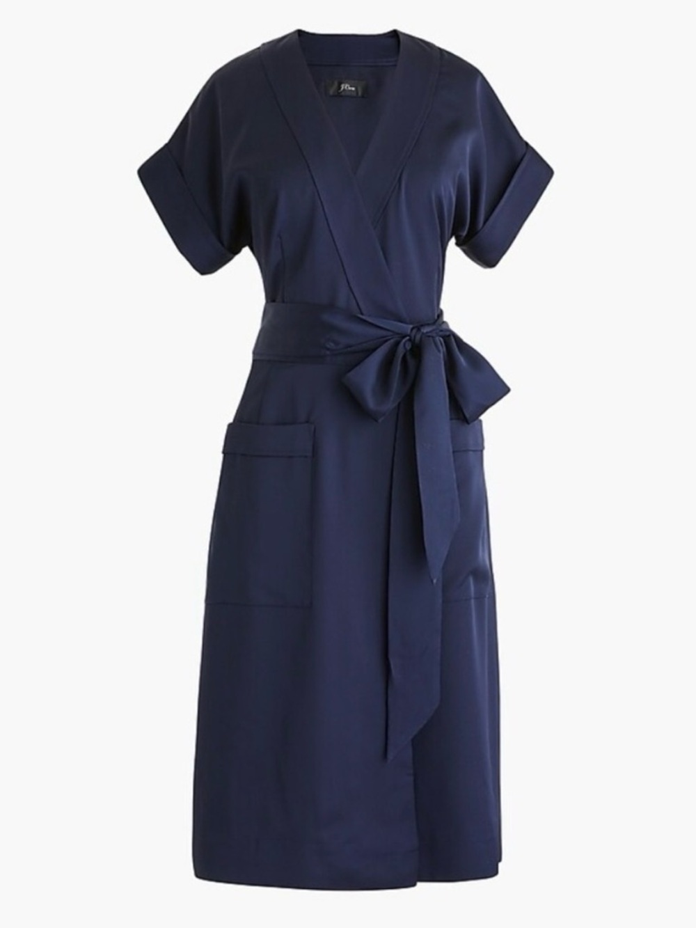 J.Crew Short-Sleeve Wrap Dress in satin-navy crepe Small